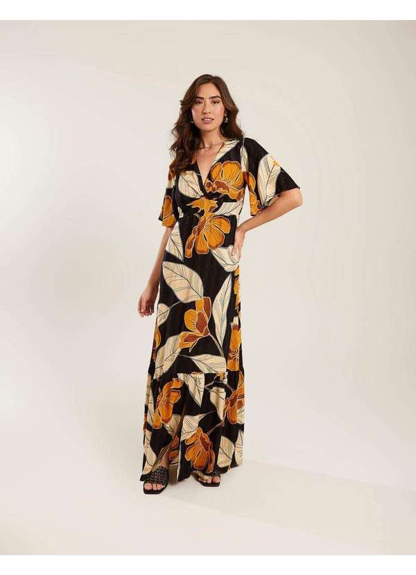 Zinzane Vestido Zinzane Feminino Longo Estampado Donatella Preto Preto