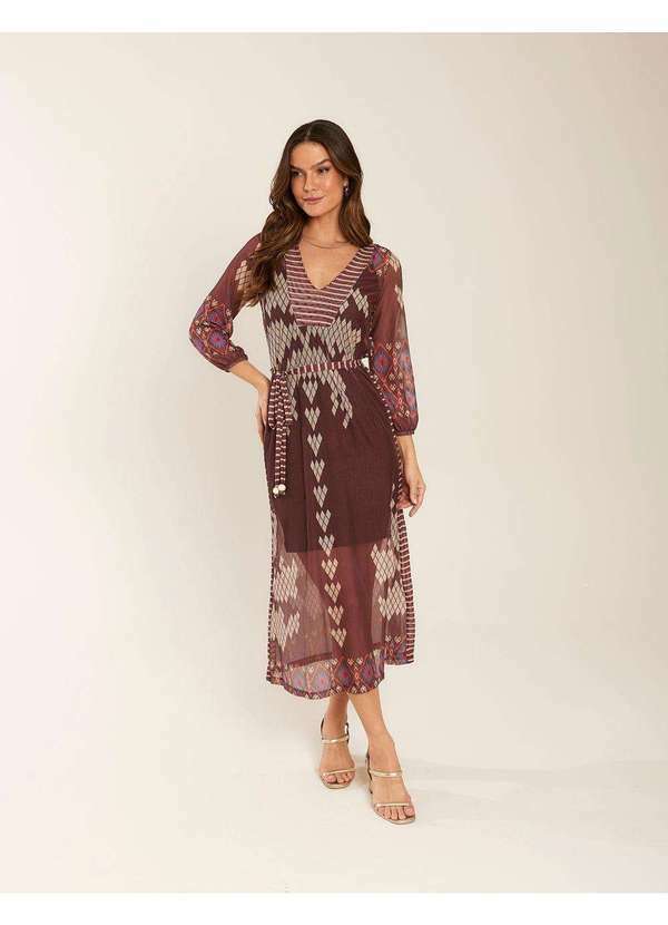 Zinzane - Vestido Zinzane Feminino Longo Estampado Moana - Marrom Marrom