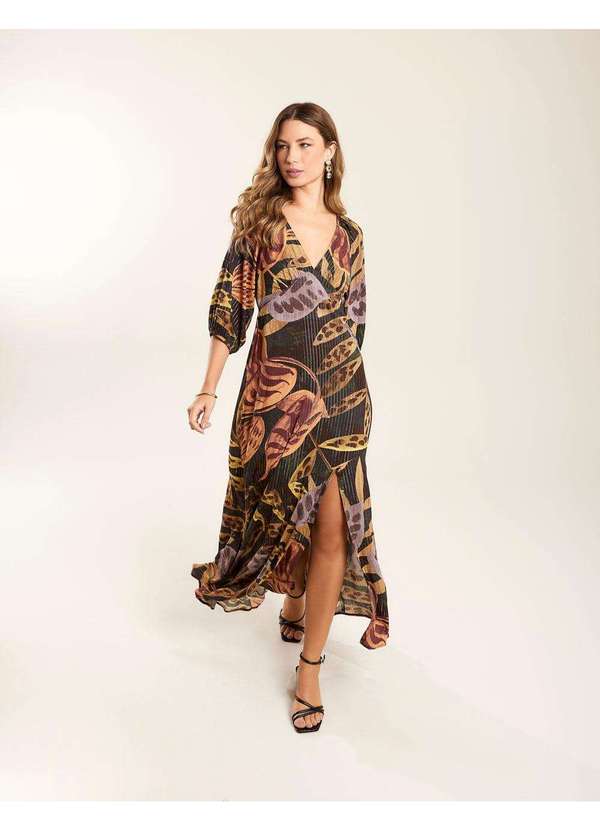 Zinzane Vestido Zinzane Feminino Longo Estampado Pilar Preto Preto