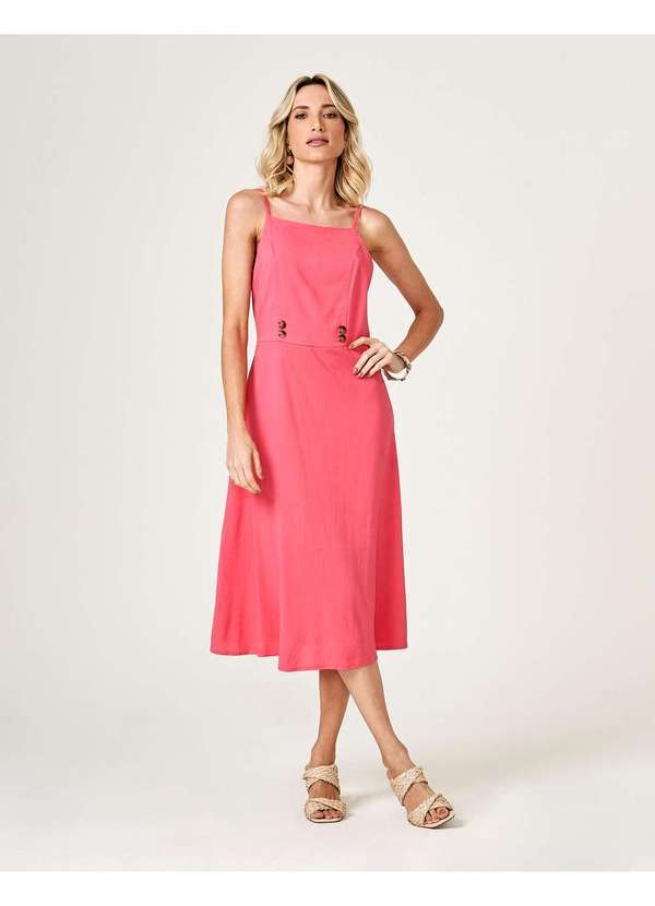 Zinzane - Vestido Zinzane Feminino Midi Botoes Color - Rosa Seco Rosa