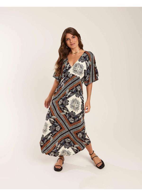 Zinzane - Vestido Zinzane Feminino Midi Estampado Lenco Dayse - Preto Preto