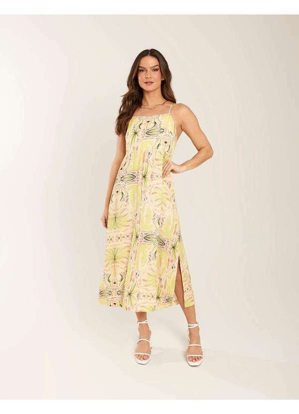 Zinzane - Vestido Zinzane Feminino Midi Estampado Nina - Verde Lima Verde