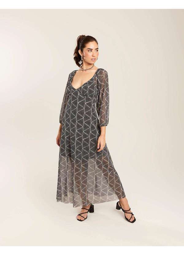 Zinzane - Vestido Zinzane Feminino Midi Estampado Thalita - Preto Preto