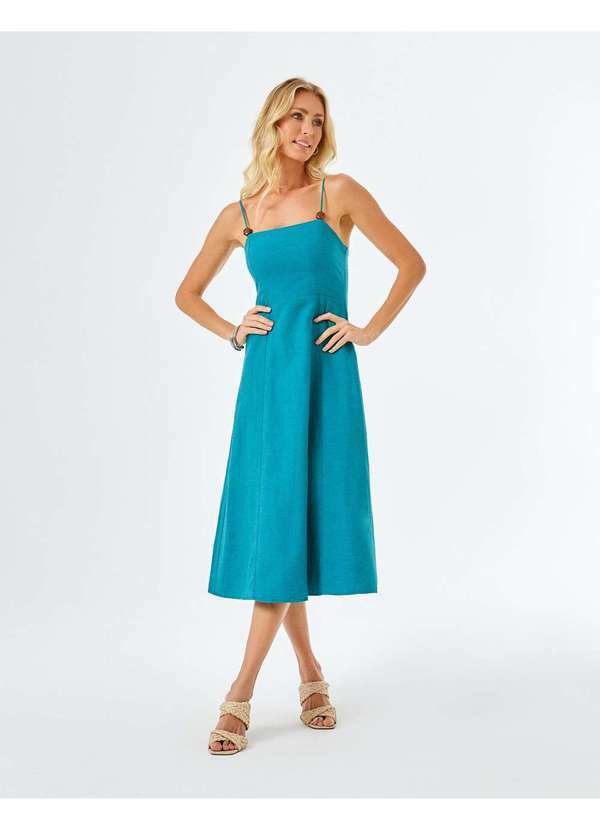 Zinzane - Vestido Zinzane Feminino Midi Linen Color Resina - Deep Lake Azul