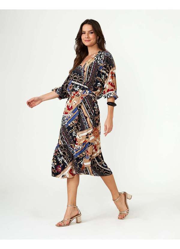 Zinzane - Vestido Zinzane Feminino Morgana Midi Manga Bufante Azul