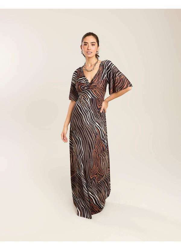 Zinzane - Vestido Zinzane Feminino New Longo Estampado Tiger - Preto Preto
