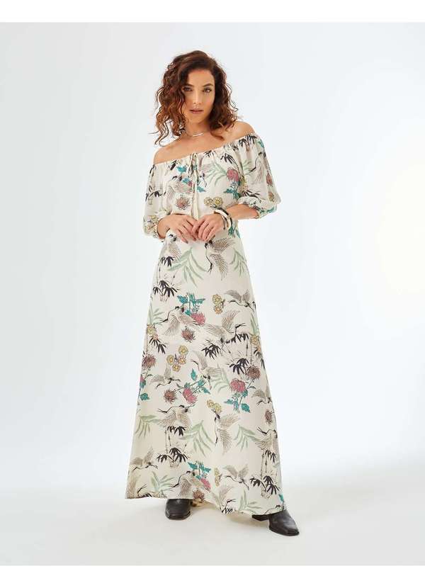 Zinzane - Vestido Zinzane Feminino Passaro Oriental Longo Branco