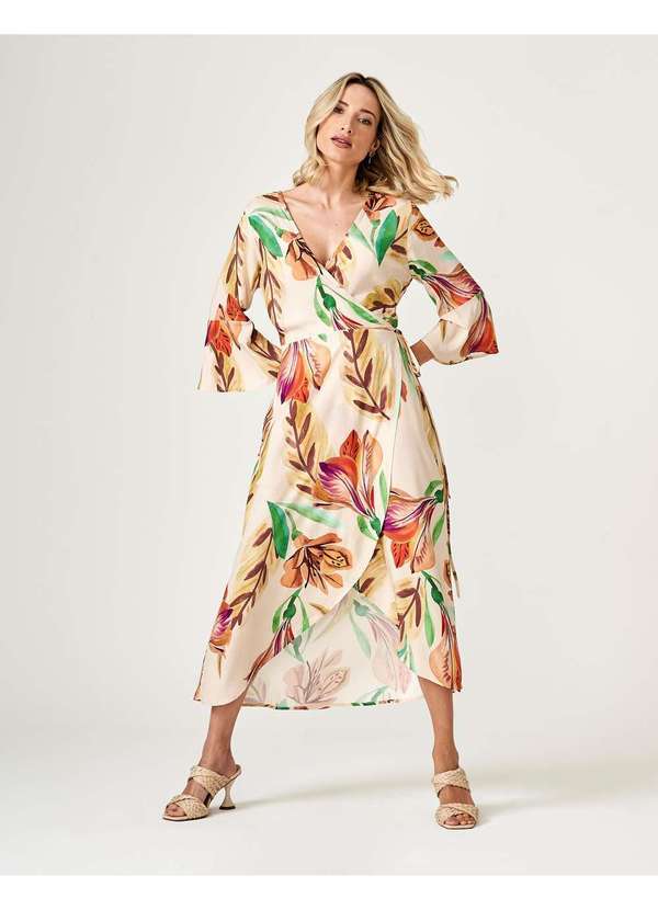 Zinzane - Vestido Zinzane Feminino Petra Midi Transpasse Bege