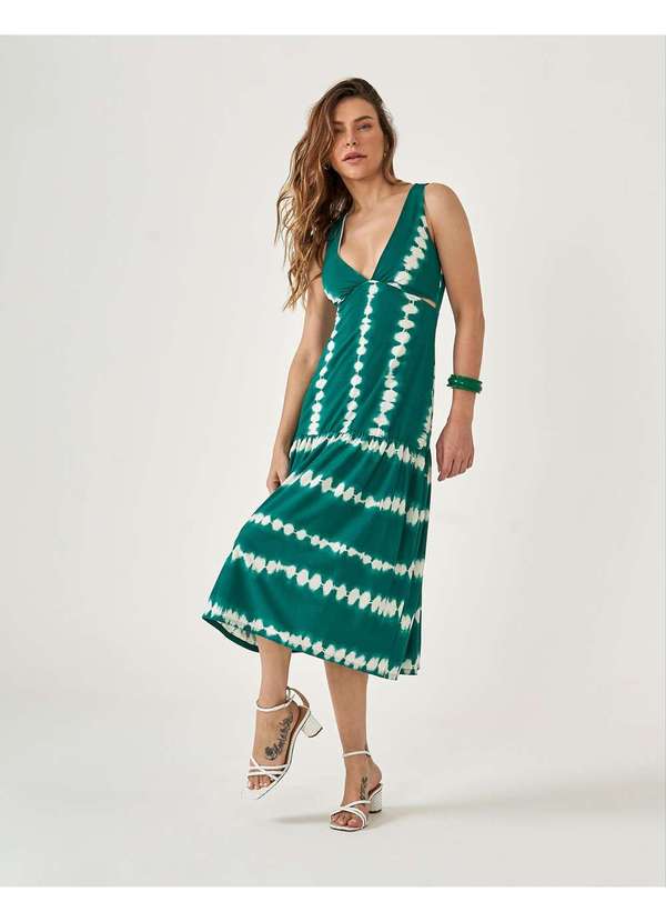 Zinzane - Vestido Zinzane Feminino Recortes Midi Mares Verde 1