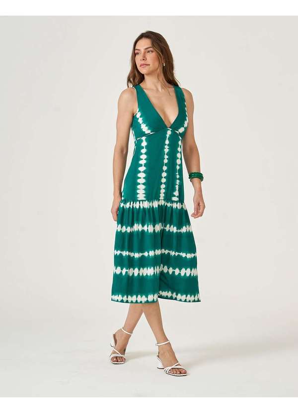 Zinzane - Vestido Zinzane Feminino Recortes Midi Mares Verde 4