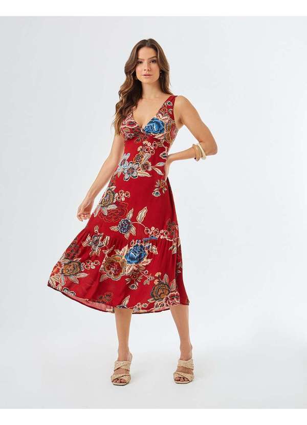 Zinzane - Vestido Zinzane Feminino Rubia Midi Detalhe Costas - Vermelho Vermelho