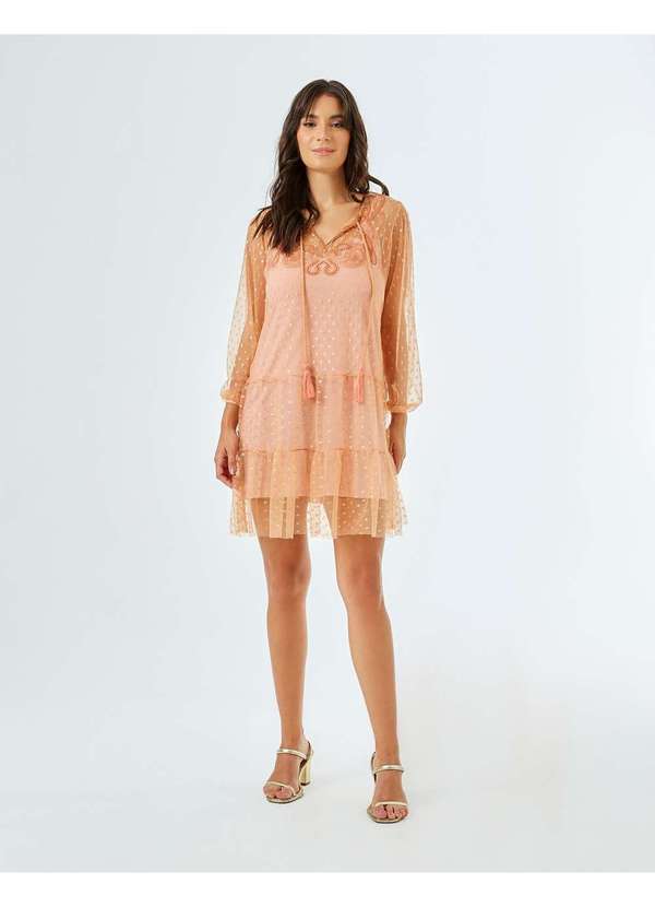 Zinzane - Vestido Zinzane Feminino Tule Bordado - Rose Rosa