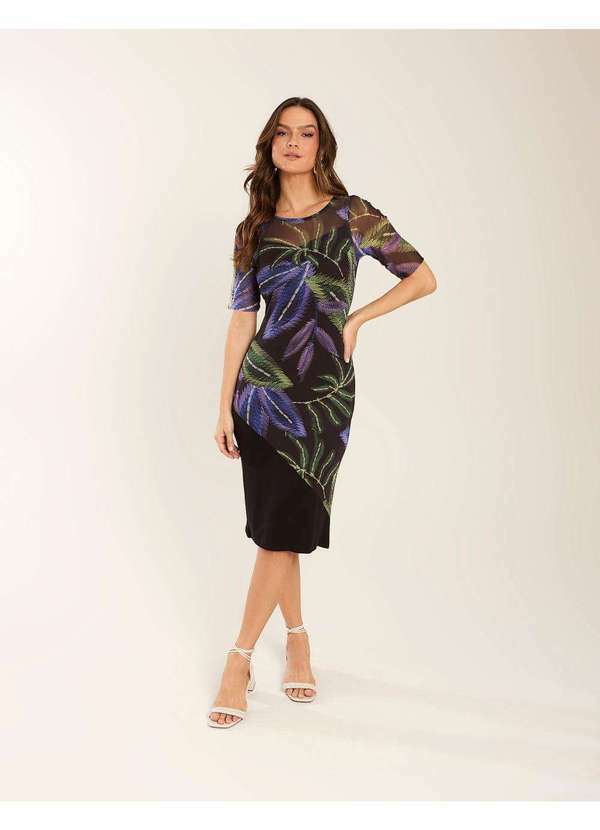 Zinzane - Vestido Zinzane Feminino Tule Estampado Lara - Preto Preto