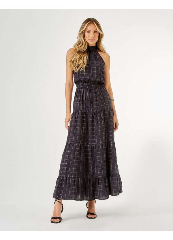 Zinzane - Vestido Zinzane Feminino Xadrez Metalizado - Preto Preto