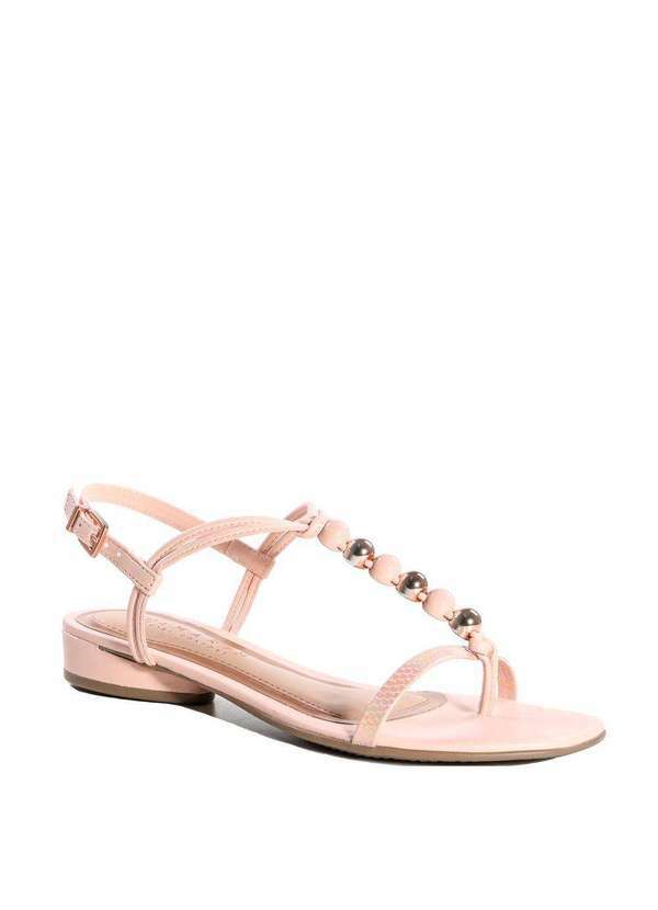 Ramarim - Sandália Rasteira Feminina com Metalizado Ramarim Metal Rose Rosa