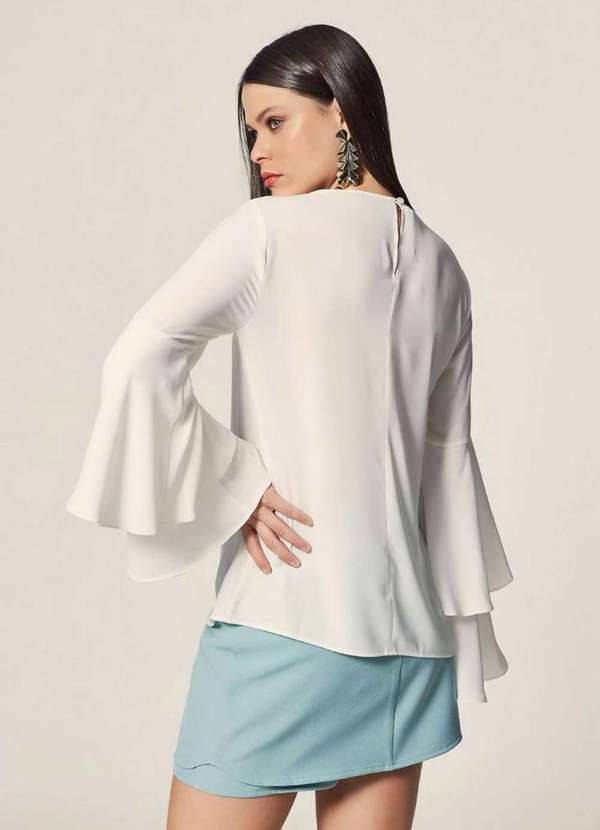 Mob - Blusa Chiffon Manga Babado Branco 2