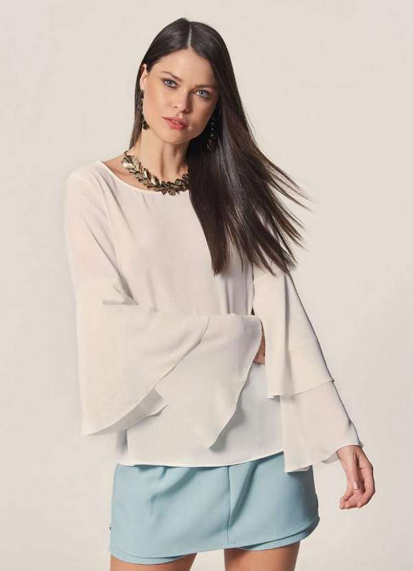 Mob - Blusa Chiffon Manga Babado Branco 3