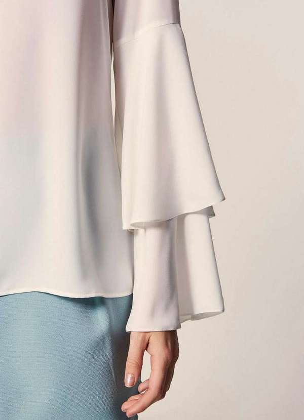 Mob - Blusa Chiffon Manga Babado Branco 4