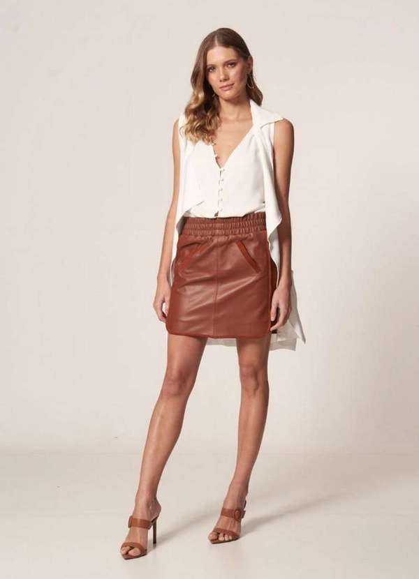 Mob - Saia Couro Recorte Lateral Marrom 3