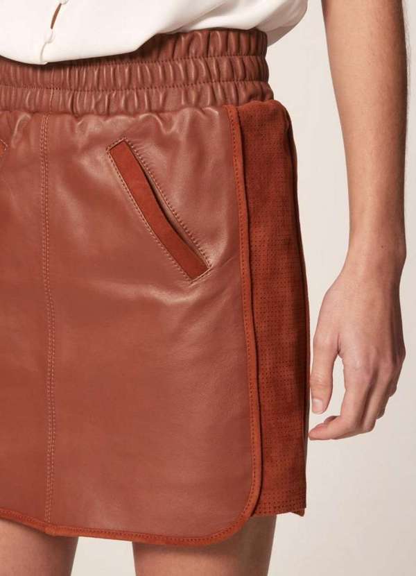 Mob - Saia Couro Recorte Lateral Marrom 4