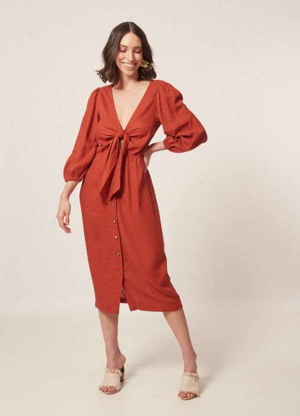 Mob - Vestido Midi Bufante Vermelho
