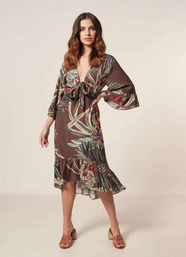Mob - Vestido Midi Estampa Abacaxi Floral Estampado