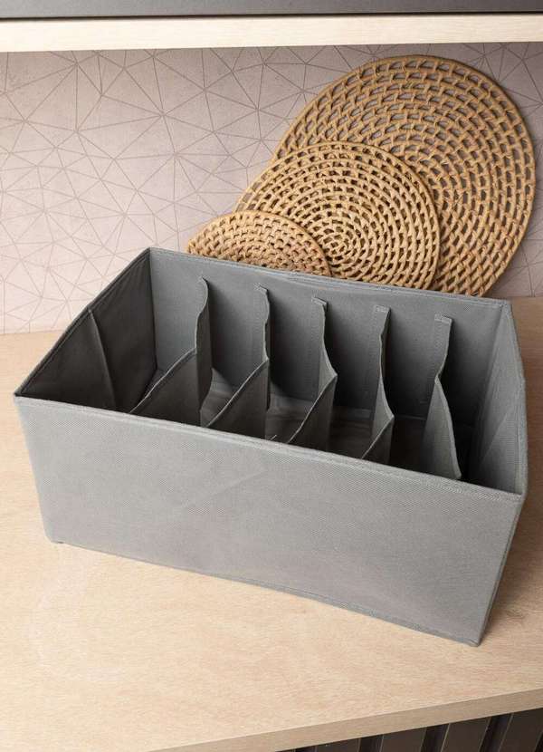 Lamis - Caixa Organizadora Aberta 6 Divisorias Cinza