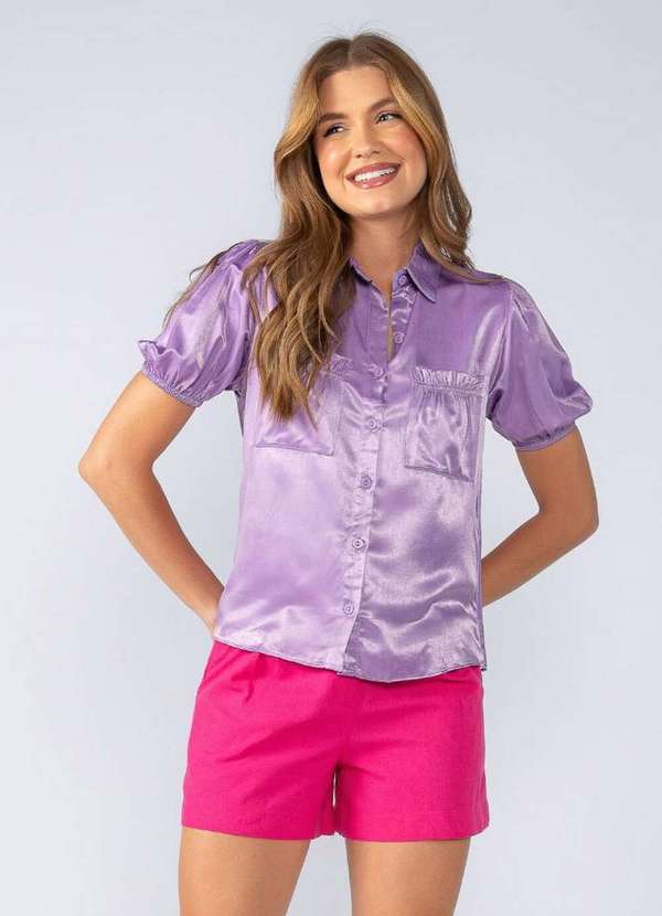 Lamis - Blusa Acetinada com 2 Bolsos e Botoes Lilas