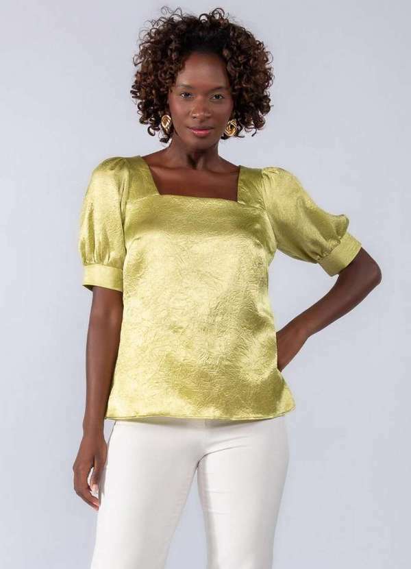 Lamis - Blusa Acetinada Decote Quadrado Verde 2