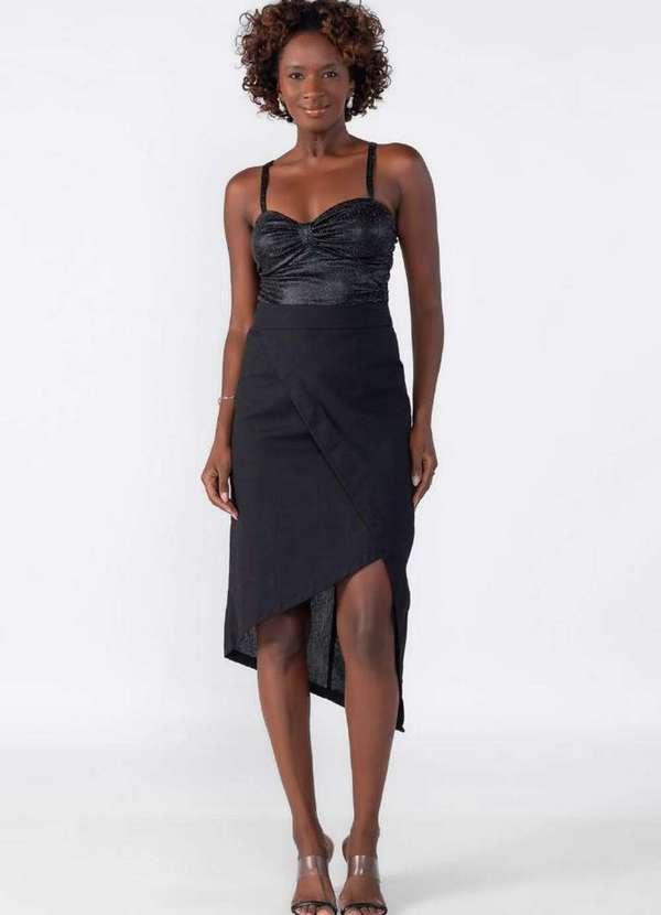 Lamis - Blusa Alca Lurex Franzida Preto