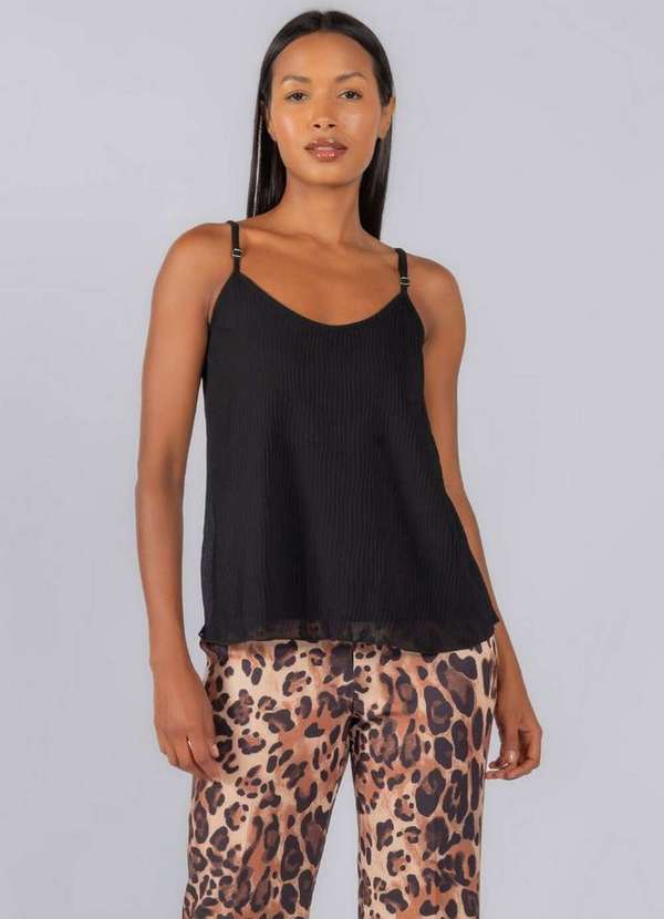 Lamis - Blusa Alca Plissada Forrada Preto
