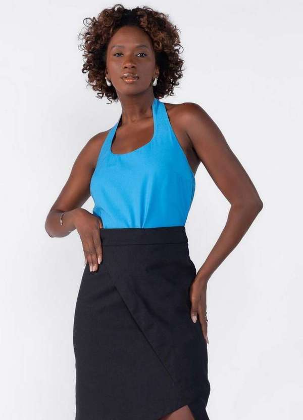 Lamis - Blusa Alfaiataria Lamis Frente Única sem Manga Ec53225 Azul