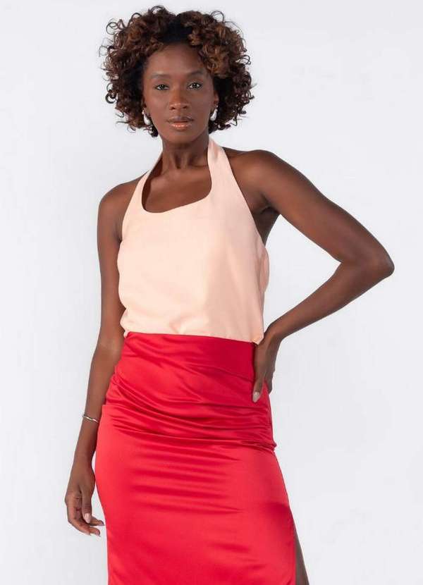 Lamis - Blusa Alfaiataria Lamis Frente Única sem Manga Ec53225 Rose