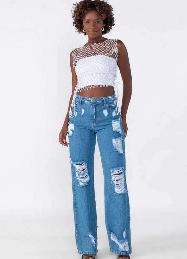 Lamis - Blusa Aplicacao Tela e Brilho Branco