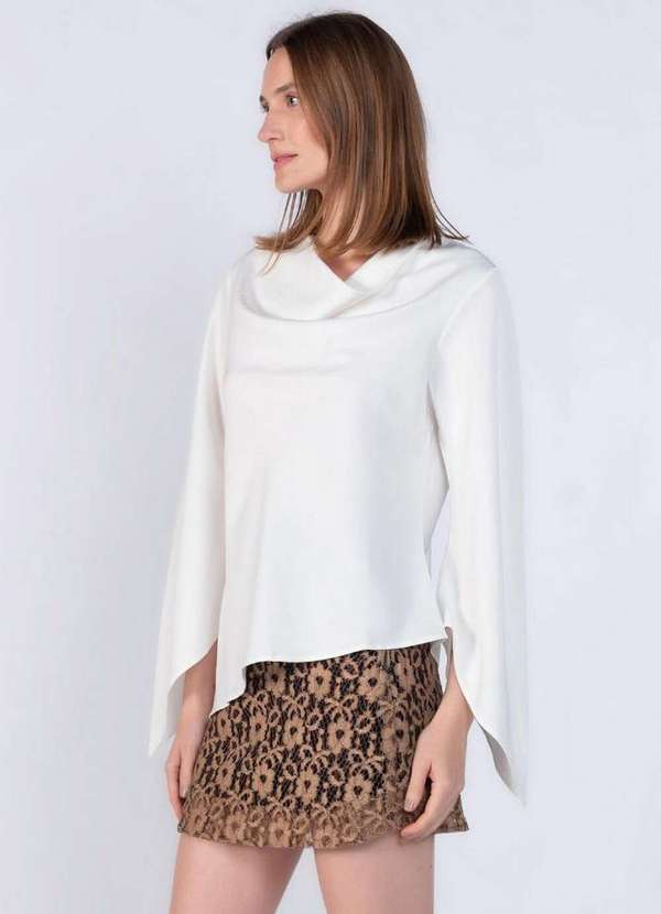 Lamis - Blusa Assimetrica Gola Drapeada Branco