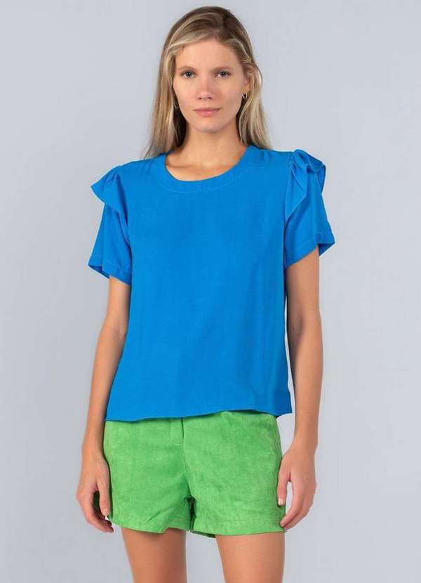 Lamis - Blusa Babado Manga Azul