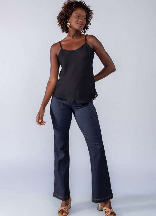 Lamis - Blusa Basica Alcinha Leve Transparencia Preto