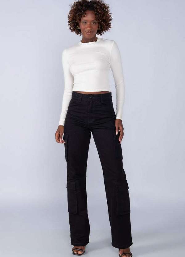 Lamis - Blusa Basica em Viscose Manga Longa Canelada Branco