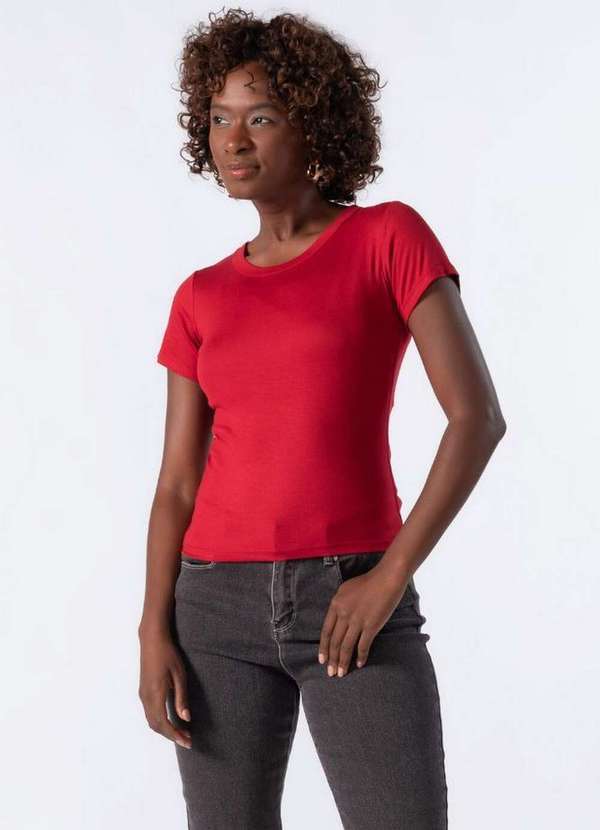 Lamis - Blusa Basica Manga Curta Viscose Vermelho