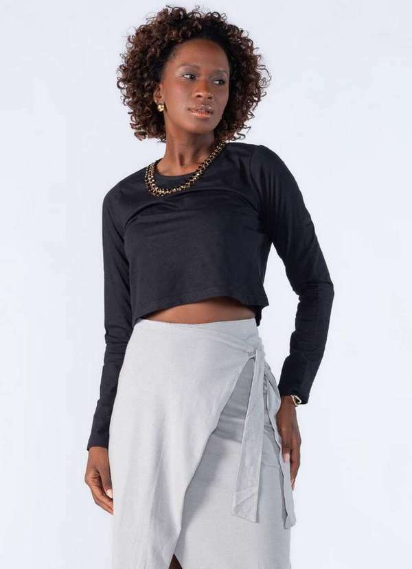 Lamis - Blusa Basica Manga Longa Preto