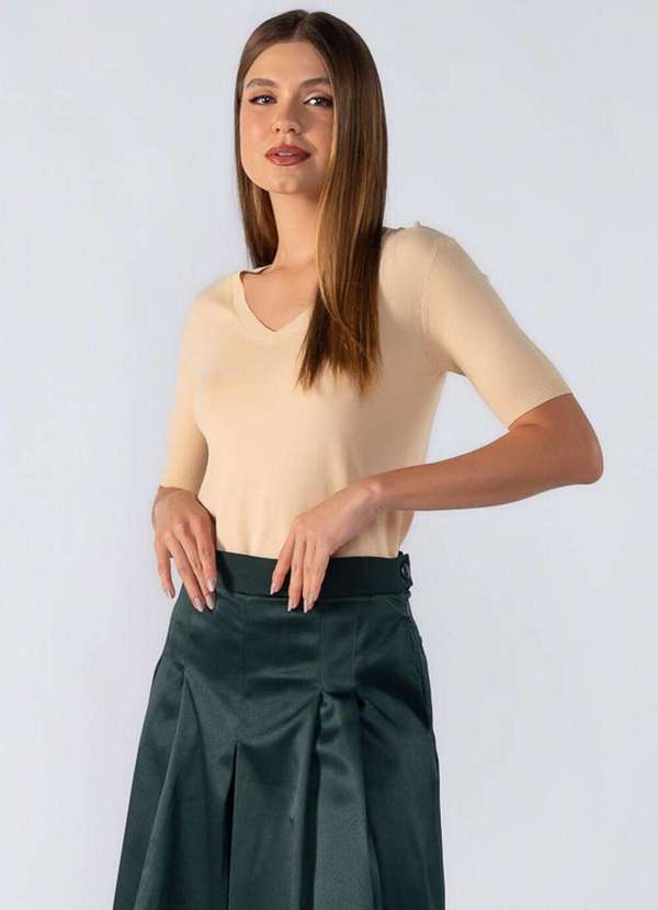 Lamis - Blusa Basica Tricot Manga Curta Bege 3