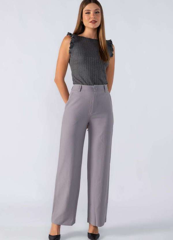 Lamis - Blusa Canelada Babado Manga Cinza 2