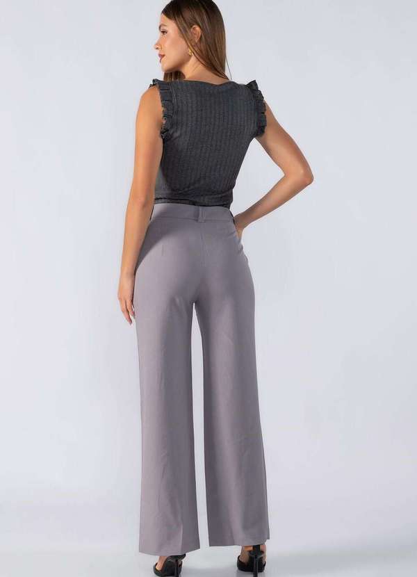 Lamis - Blusa Canelada Babado Manga Cinza 4