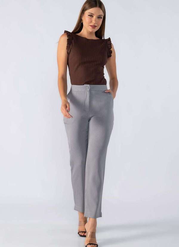 Lamis - Blusa Canelada Babado Manga Marrom 2