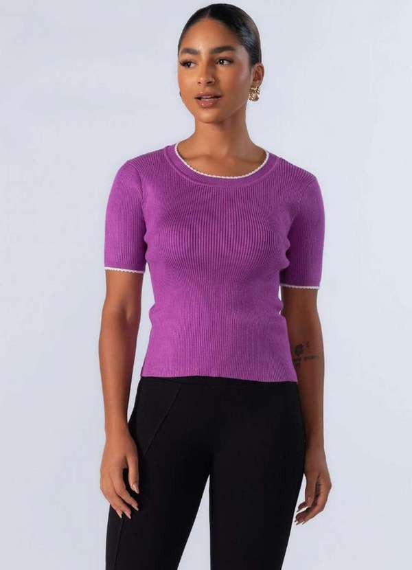 Lamis - Blusa Canelada com Manga Roxo