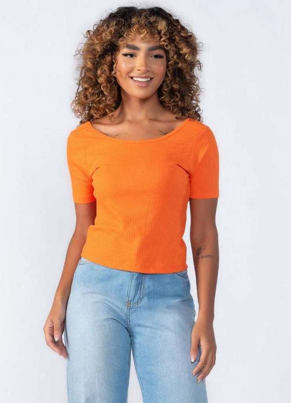 Lamis - Blusa Canelada Detalhe Costas Laranja