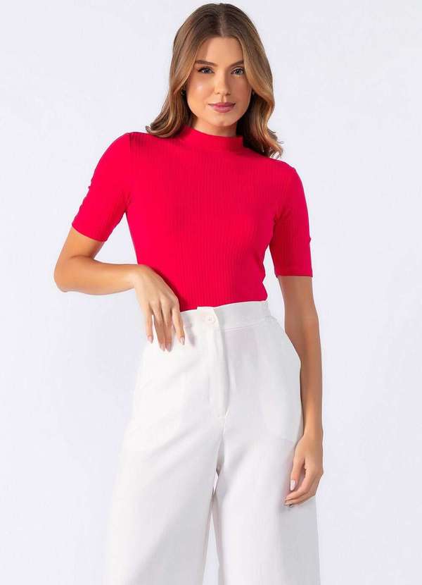 Lamis - Blusa Canelada Gola Alta Pink