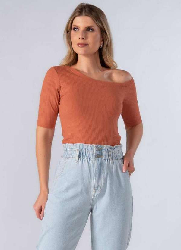 Lamis - Blusa Canelada Ombro Caido Telha 2