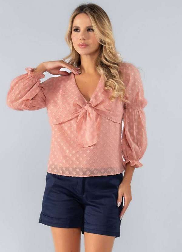 Lamis - Blusa Chiffon Fios Lurex Manga Longa Rose