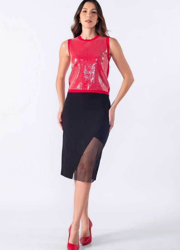 Lamis - Blusa Colete Tricot Paete Vermelho